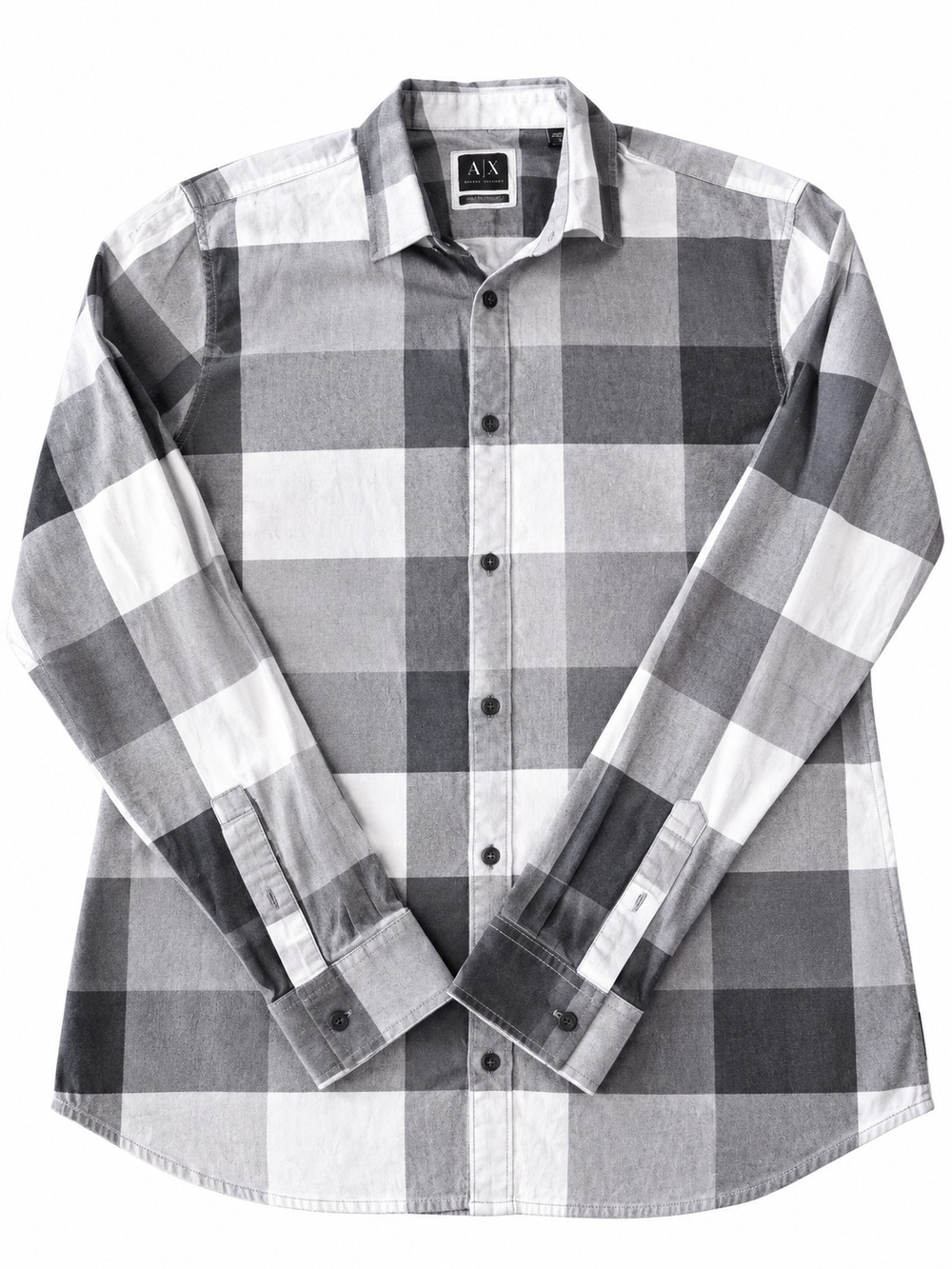XL. A/X Armani Exchange Men's Grey & White Check Button-Down Shirt